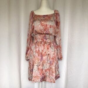 NEW BCBG Generation red square neck paisley print 3/4 sleeve casual dress Sz M